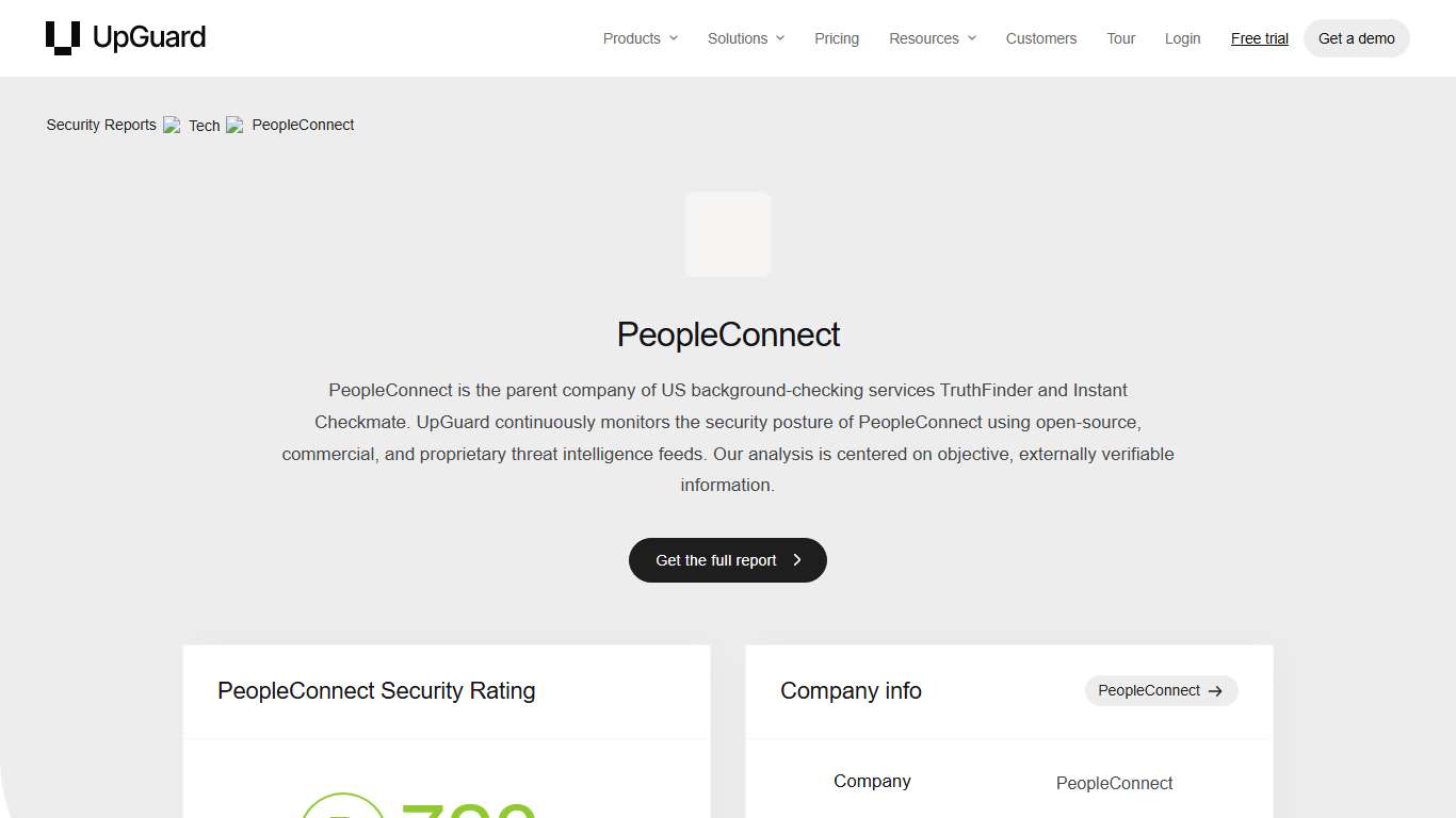 PeopleConnect Security Rating, Vendor Risk Report, and Data Breaches